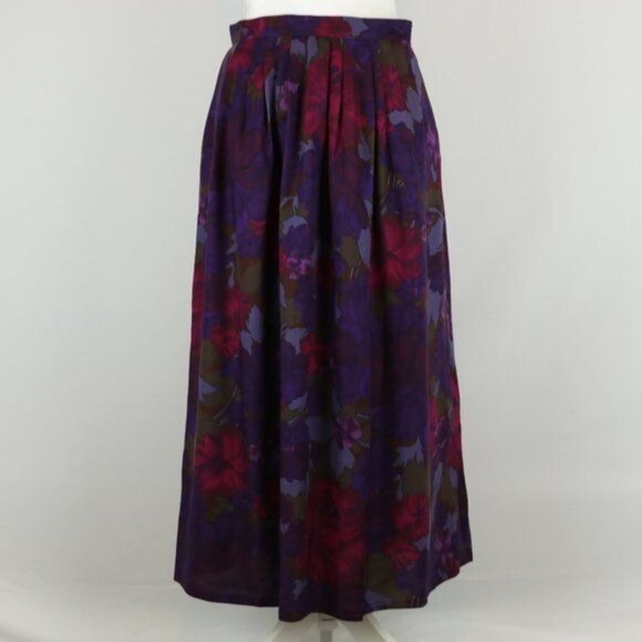 Cappagallo Vintage Women's Size 10 Purple Red Floral Pleated Midi Skirt - Picture 1 of 8